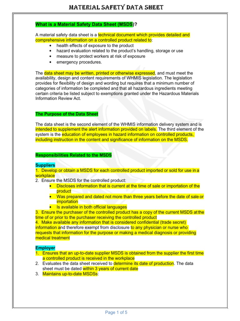 Understanding Material Safety Data Sheets | PDF | Chemistry | Physical ...