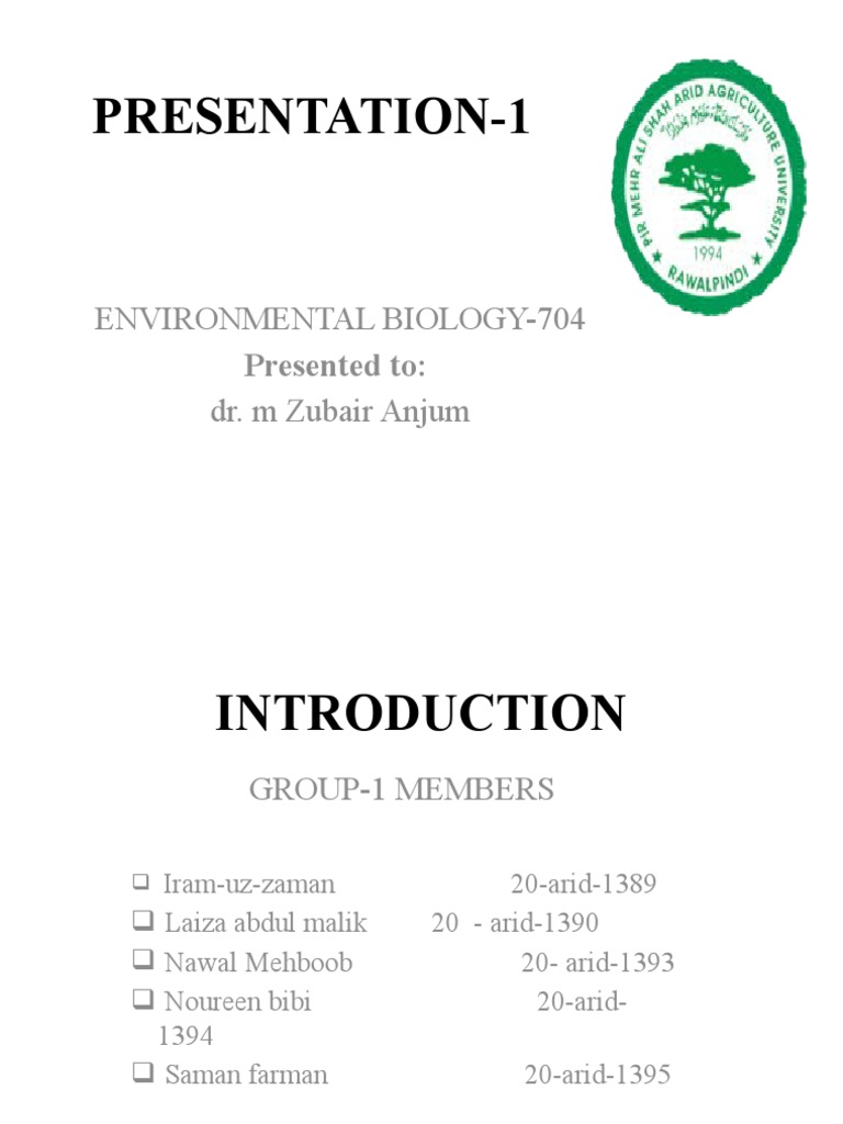 Presentation1 Environmental Biology704 Dr. M Zubair Anjum PDF
