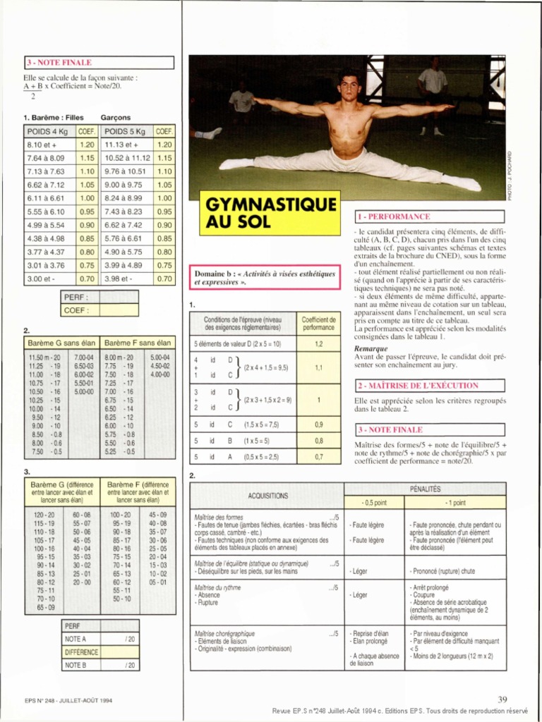 Évaluation Gymnastique Sol : Barème et Critères | PDF | Exercice ...