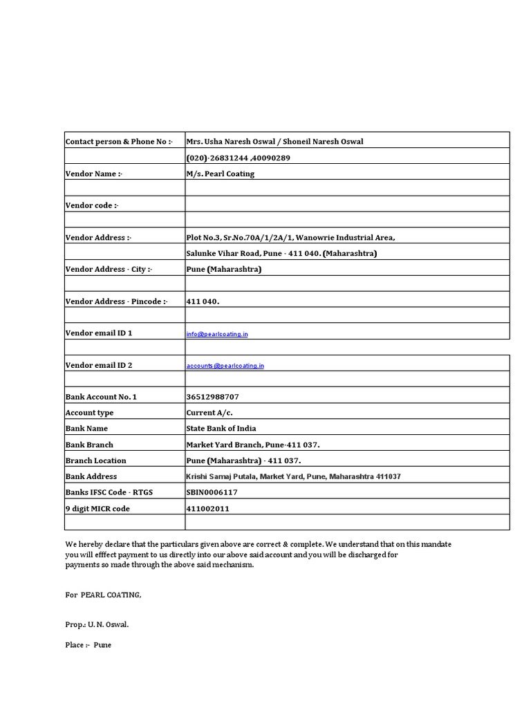 RTGS - Format State Bank of India | PDF