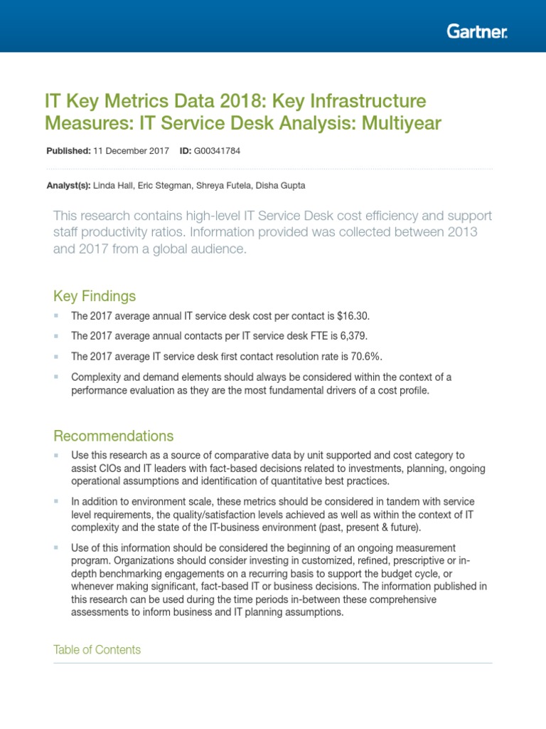 IT Key Metrics Data 2018 Key Infrastructure Measures IT Service