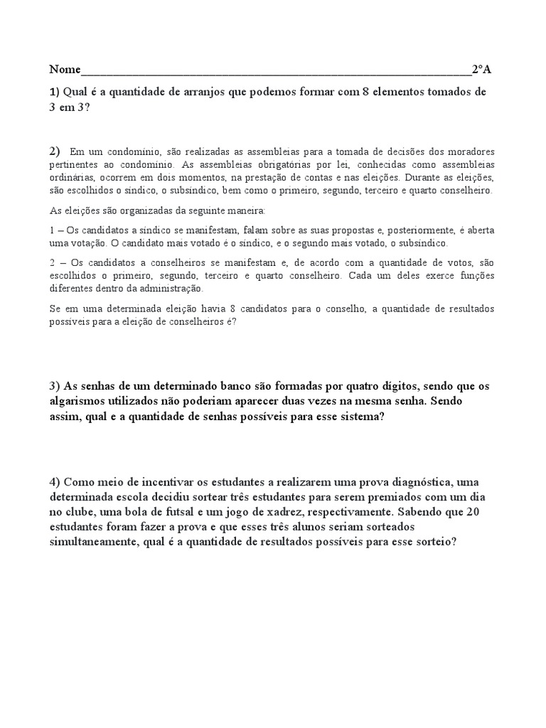 Exercícios de Arranjos Simples Resolvidos | PDF | Direito