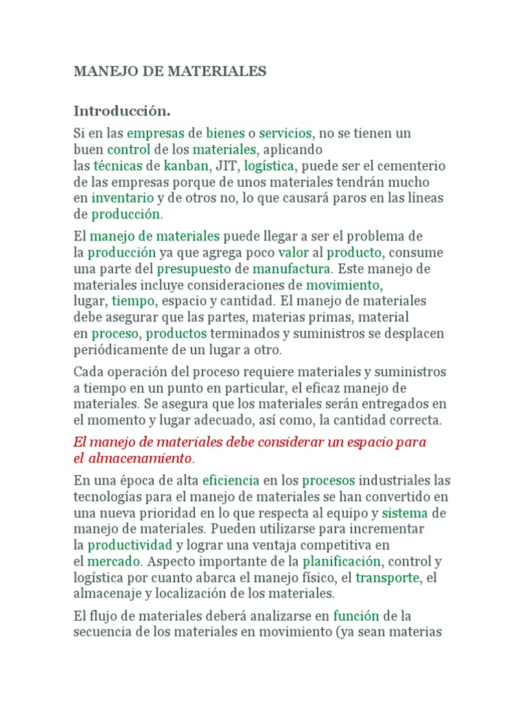 Manejo y Almacenamiento de Materiales | PDF | Logística | Almacén