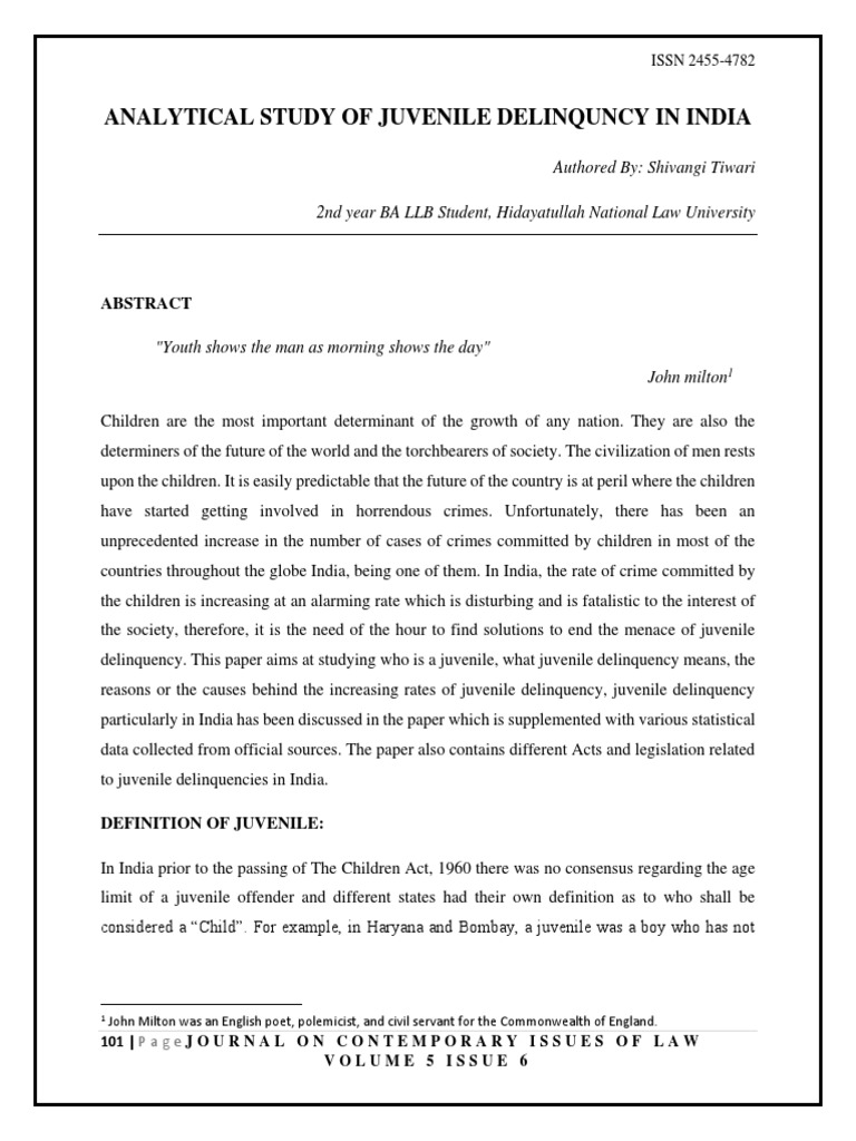 Juvenile Delinquency in India: An Analysis | PDF | Juvenile Delinquency ...