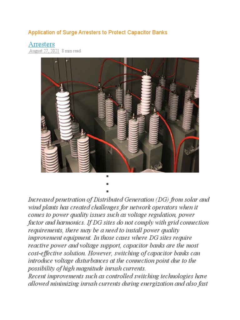 EDOC-Application of Surge Arresters To Protect Capacitor Banks | PDF ...