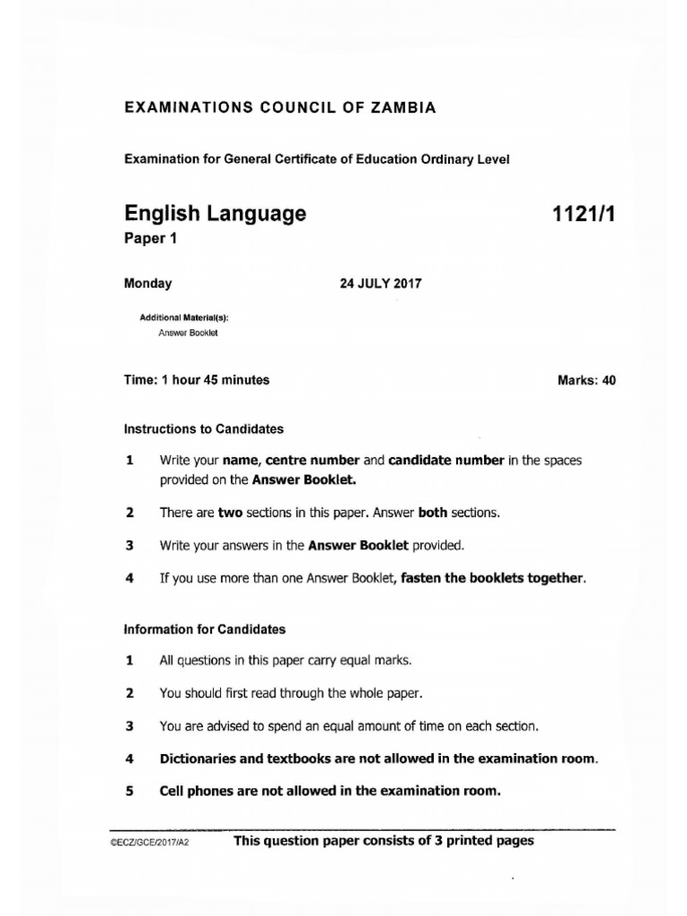g12 English p1 2017 Gce | PDF