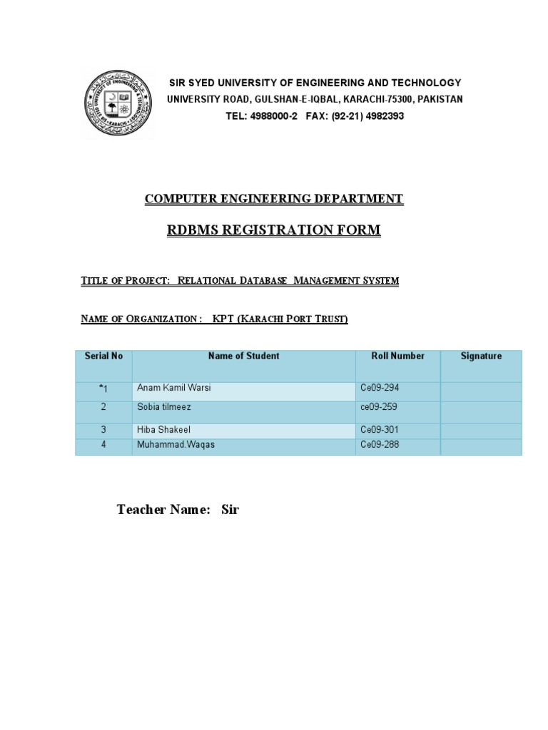 RDBMS Project Registration Form | PDF