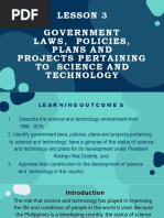 Lesson 2 Government Laws, Policies, Plans and Projects Pertaining To Science and Technology