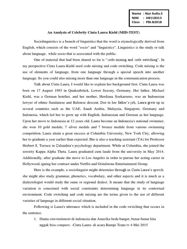Cinta Laura Kiehl: Code Mixing Analysis | PDF | Cognitive Science ...