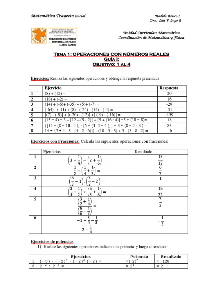 Ejercicios de Operaciones Básicas Matemáticas | PDF | Análisis complejo ...