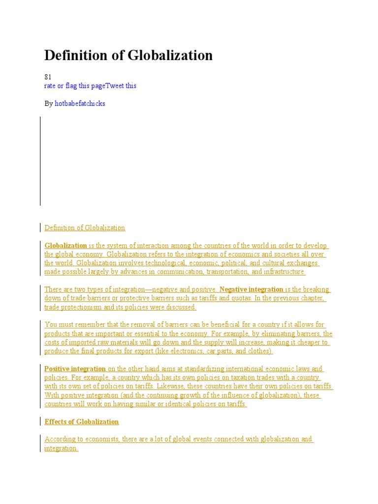 Definition of Globalization | PDF | Globalization | Tariff