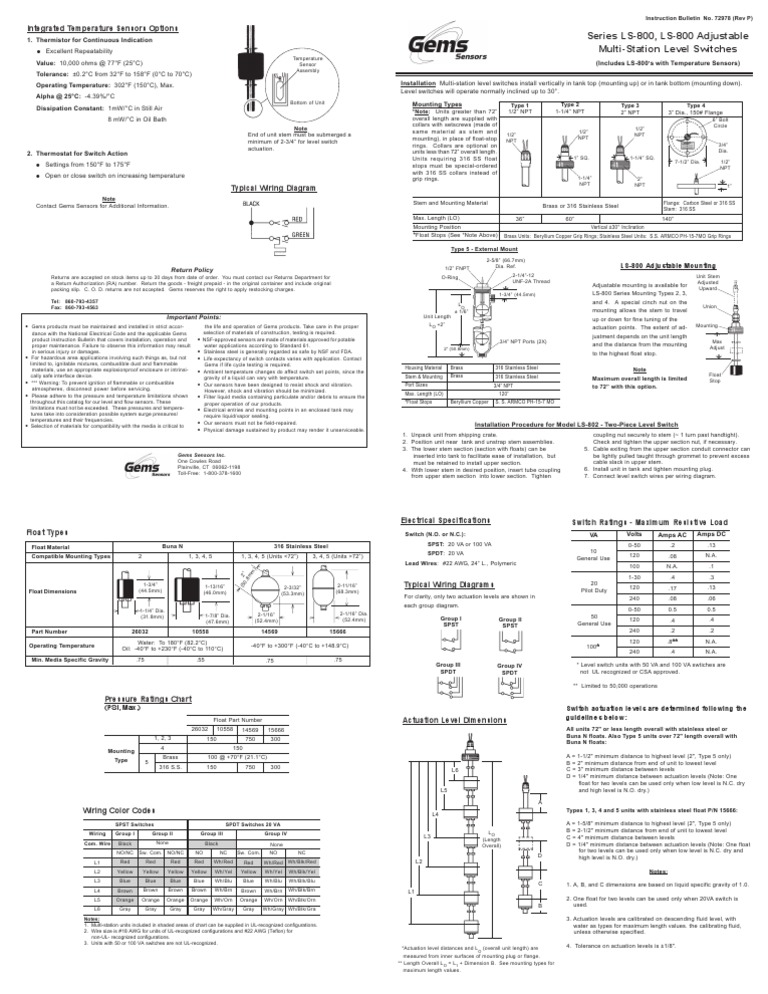 Series LS-800, LS-800 Adjustable Multi-Station Level Switches | PDF ...