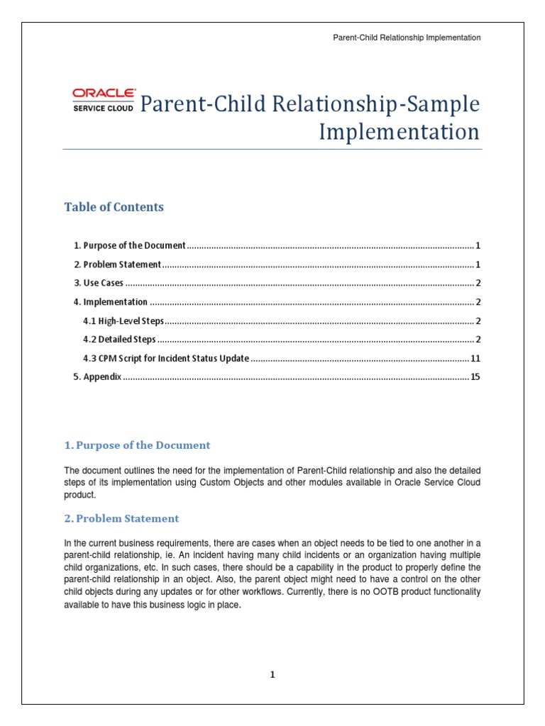 Parent-Child Relationship-Sample Implementation: 1. Purpose of The ...