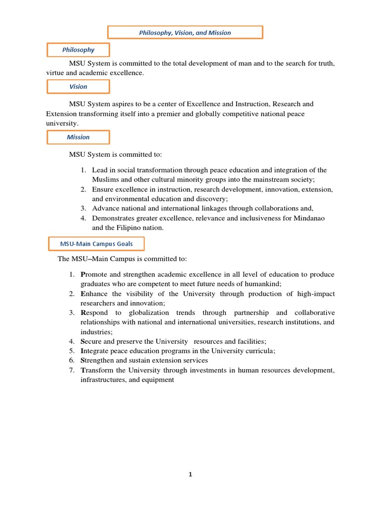 MSU Core Values PDF Michigan State University University