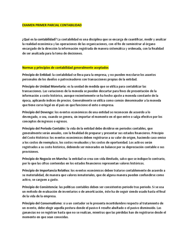 Examen Primer Parcial Contabilidad | PDF | Contabilidad | Devengo