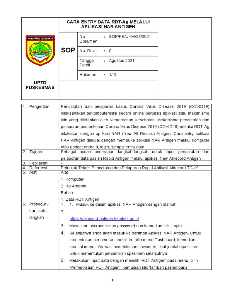 SOP All Record Antigen | PDF | Pengelolaan Keuangan & Uang