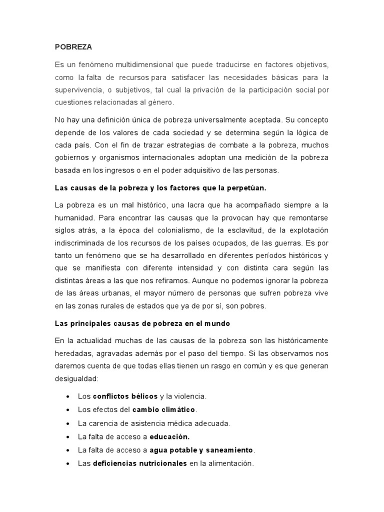 Causas y consecuencias de la pobreza | PDF | Pobreza | Pobreza e indigencia