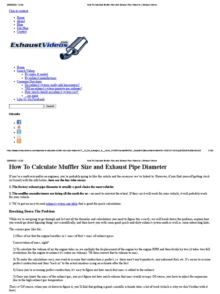 How To Calculate Muffler Size and Exhaust Pipe Diameter Exhaust