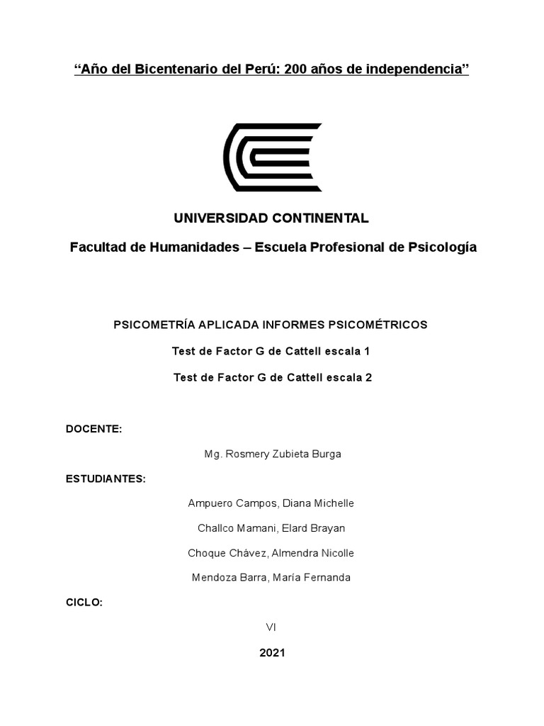 Informe Psicométrico: Test Cattell G | PDF | Cociente de inteligencia ...