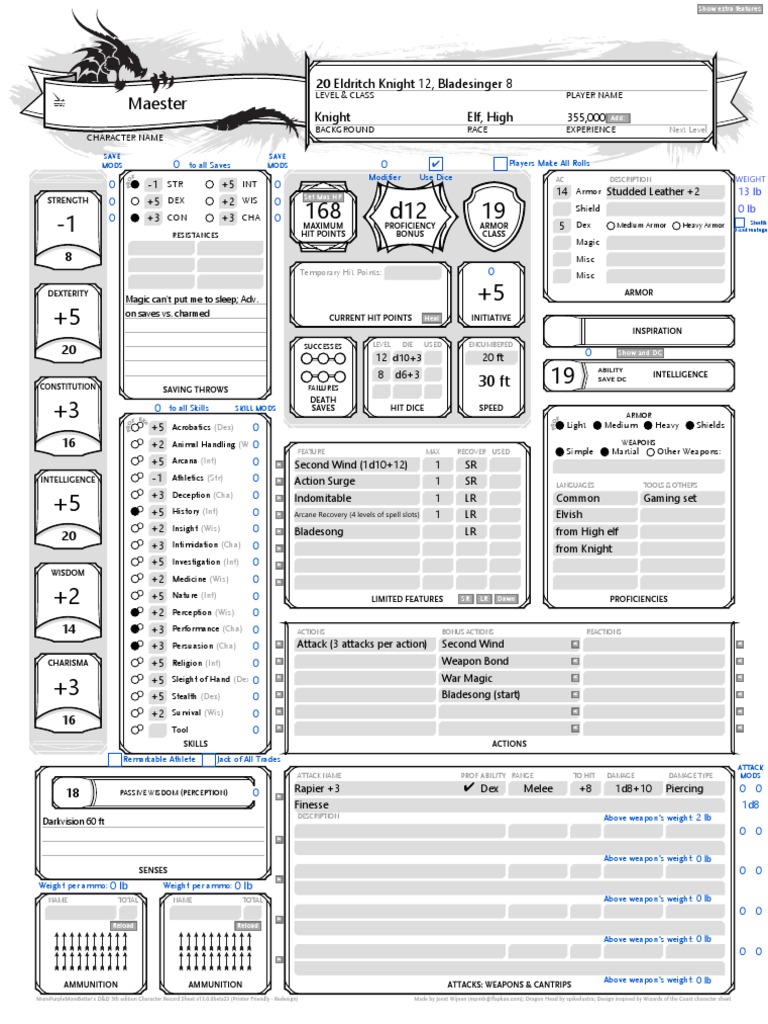 Extra features Eldritch Knight Bladesinger PDF Role Playing Games