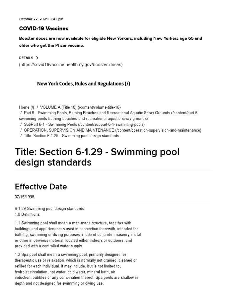 Title Section 61.29 Swimming Pool Design Standards New York Codes, Rules and Regulations