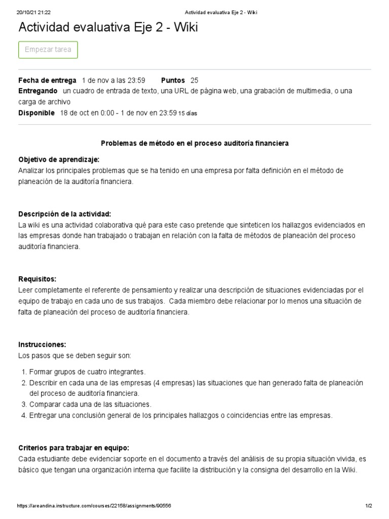 Actividad Evaluativa Eje 2 - Wiki | PDF | Wiki | Auditoría