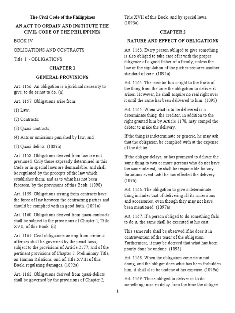 The Civil Code of The Philippines An Act To Ordain and Institute The