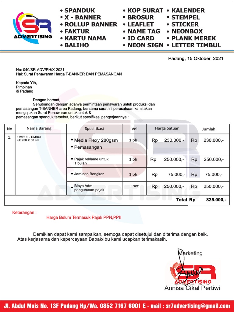Penawaran Harga Spanduk & Pemasangan | PDF