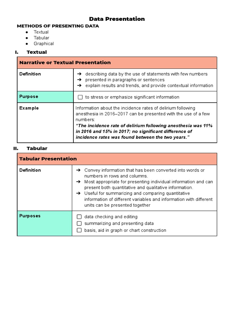 Data Presentation: I. Textual Narrative or Textual Presentation | PDF ...