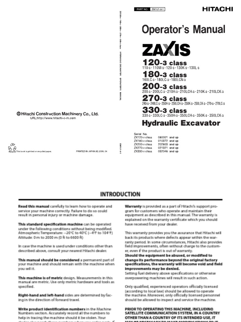 ZX200-3 操作手冊 | PDF | Transmission (Mechanics) | Equipment
