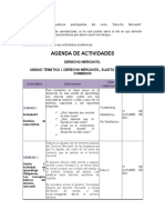 Agenda de actividades del curso Derecho Mercantil con fechas y requisitos de entrega