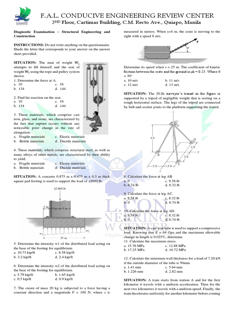 Structural Engineering Diagnostic Exam | PDF | Beam (Structure ...