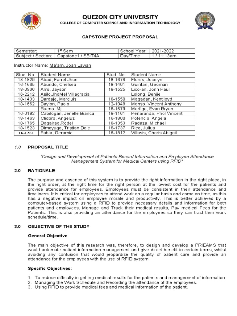 Quezon City University: Capstone Project Proposal | PDF | Radio ...