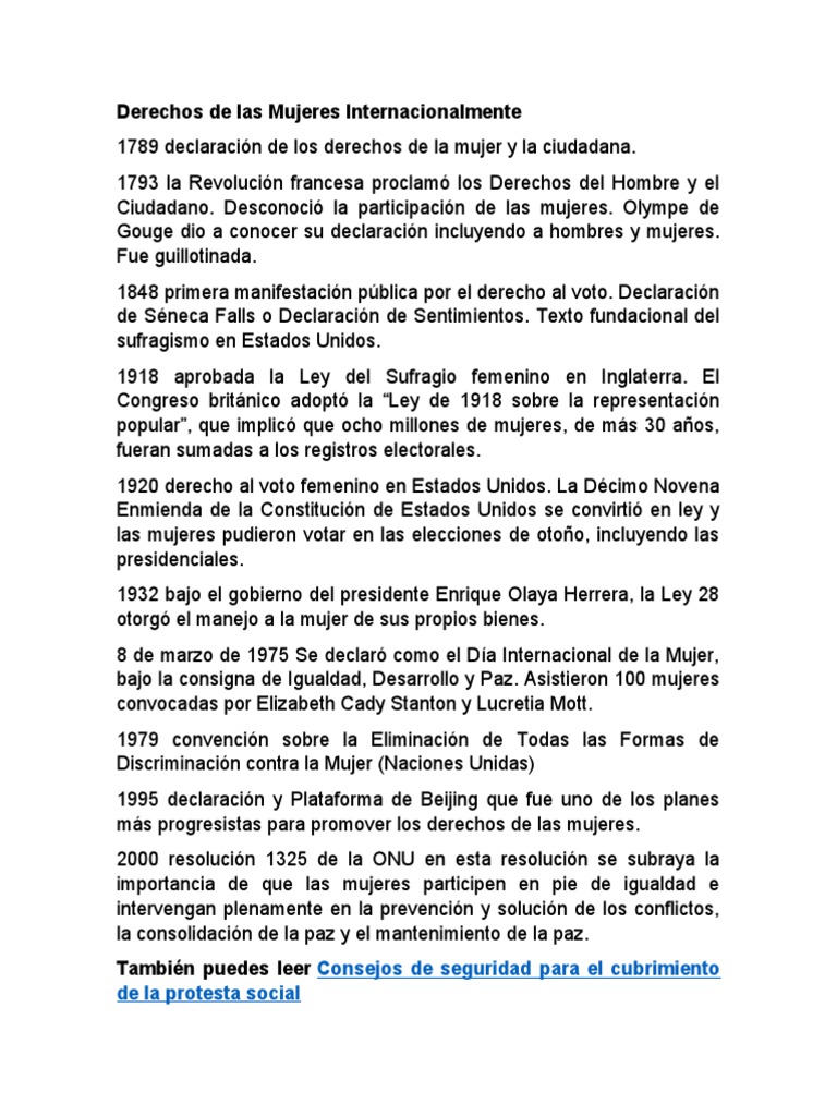 Línea de Tiempo de Derechos de Mujeres | PDF | Sufragio de las mujeres ...