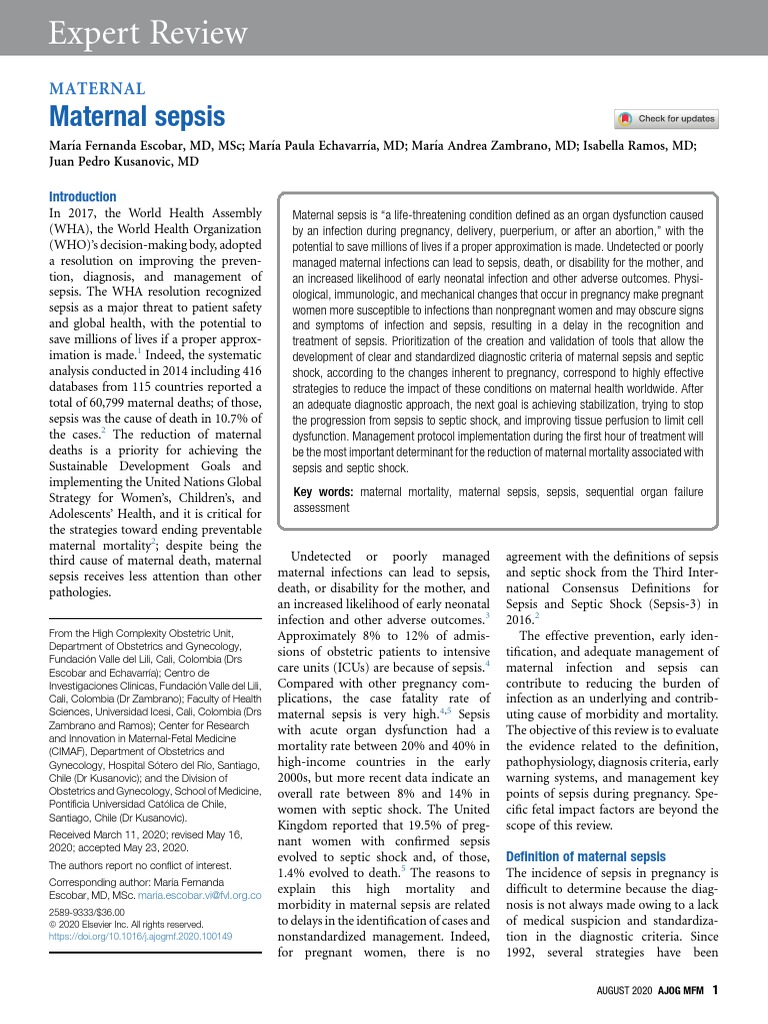 Maternal Sepsis: Diagnosis and Management | PDF | Sepsis | Maternal Death