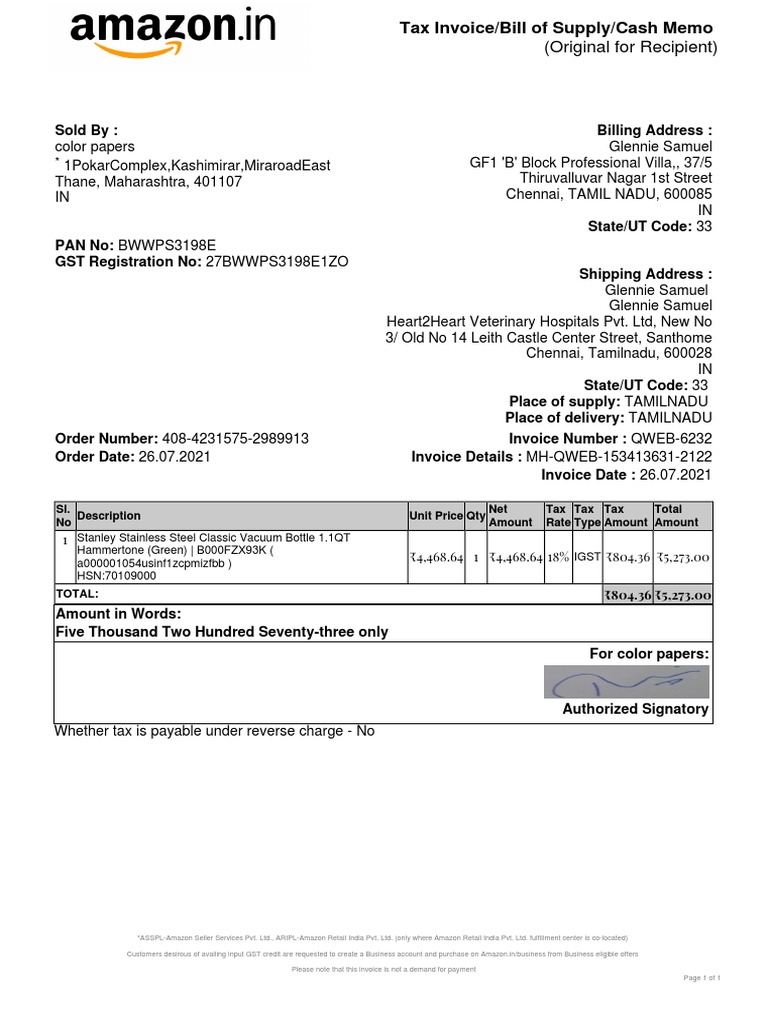 Stanley Flask PDF Invoice Value Added Tax