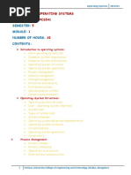 Operating Systems 19CS541 5 1 10: Course Name: Course Code: Semester: Number of Hours: Contents