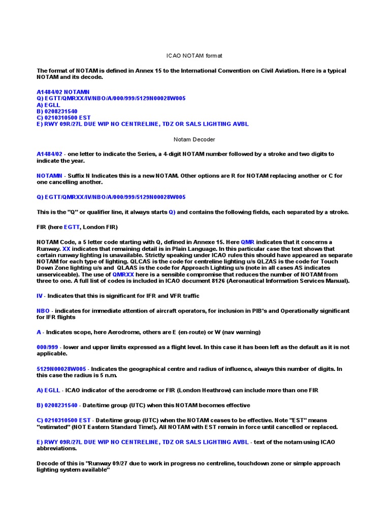ICAO NOTAM Format | PDF | Visual Flight Rules | Air Traffic Control