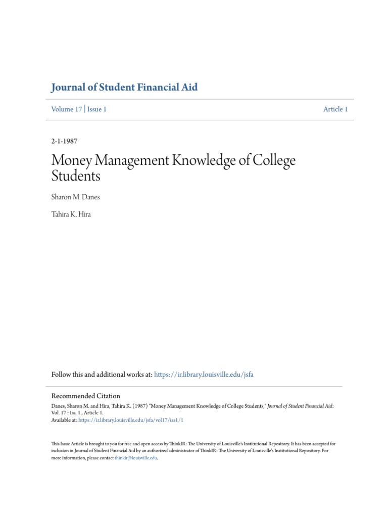 Money Management Knowledge of College Students PDF