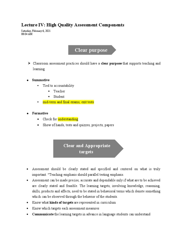 High Quality Assessment Components | PDF | Educational Assessment ...