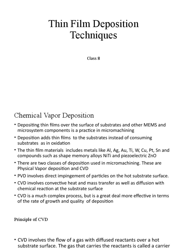 Thin Film Deposition Techniques Cvd Methods Explained Pdf Chemical