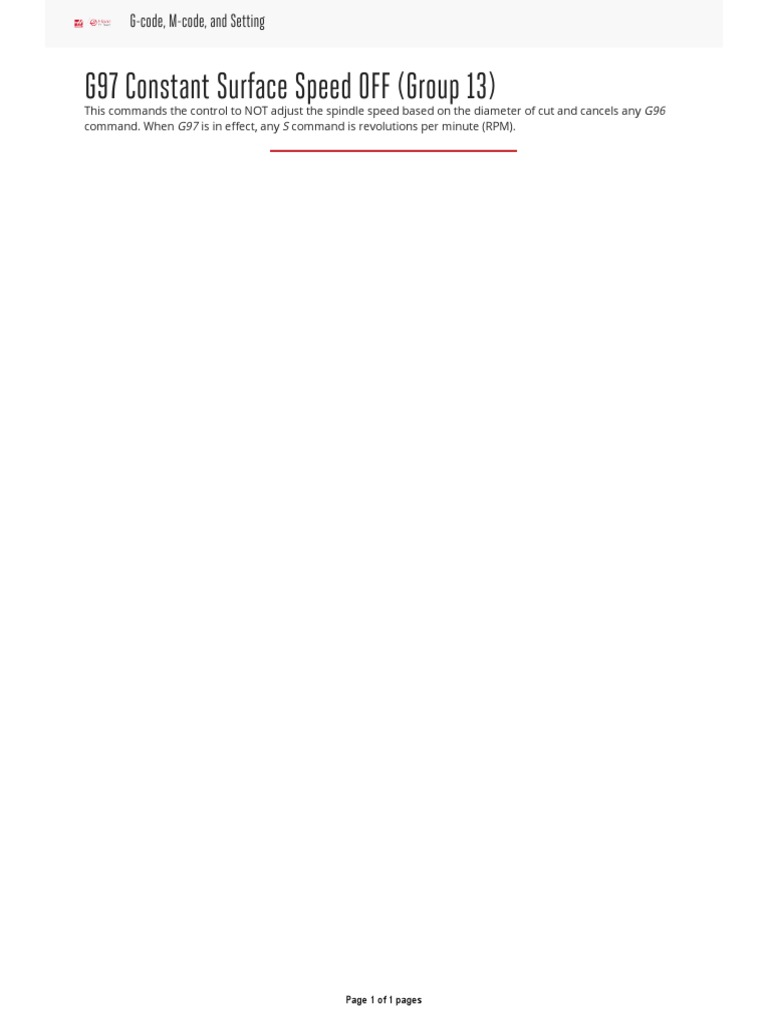 G97 Constant Surface Speed OFF (Group 13) | PDF