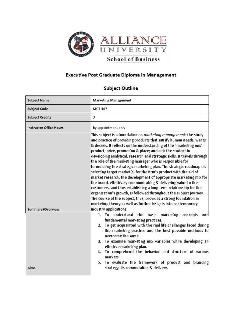 Marketing Management Course Overview | PDF | Marketing | Market (Economics)