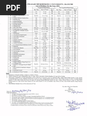 Holiday List 21 Dspmu Ranchi Pdf