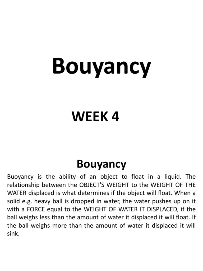 Bouyancy Bouyancy: Week 4 | PDF | Buoyancy | Physical Quantities