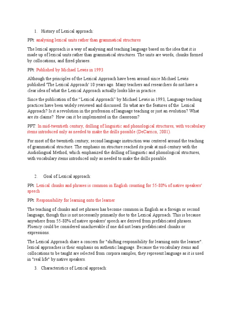 Overview of the Lexical Approach | PDF | Lexicon | Adverb