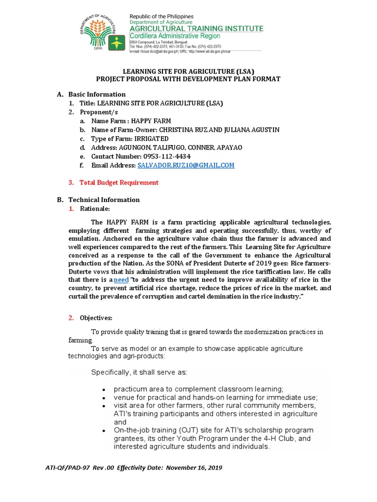 LSA Project Proposal for Happy Farm | PDF | Agriculture | Farmer