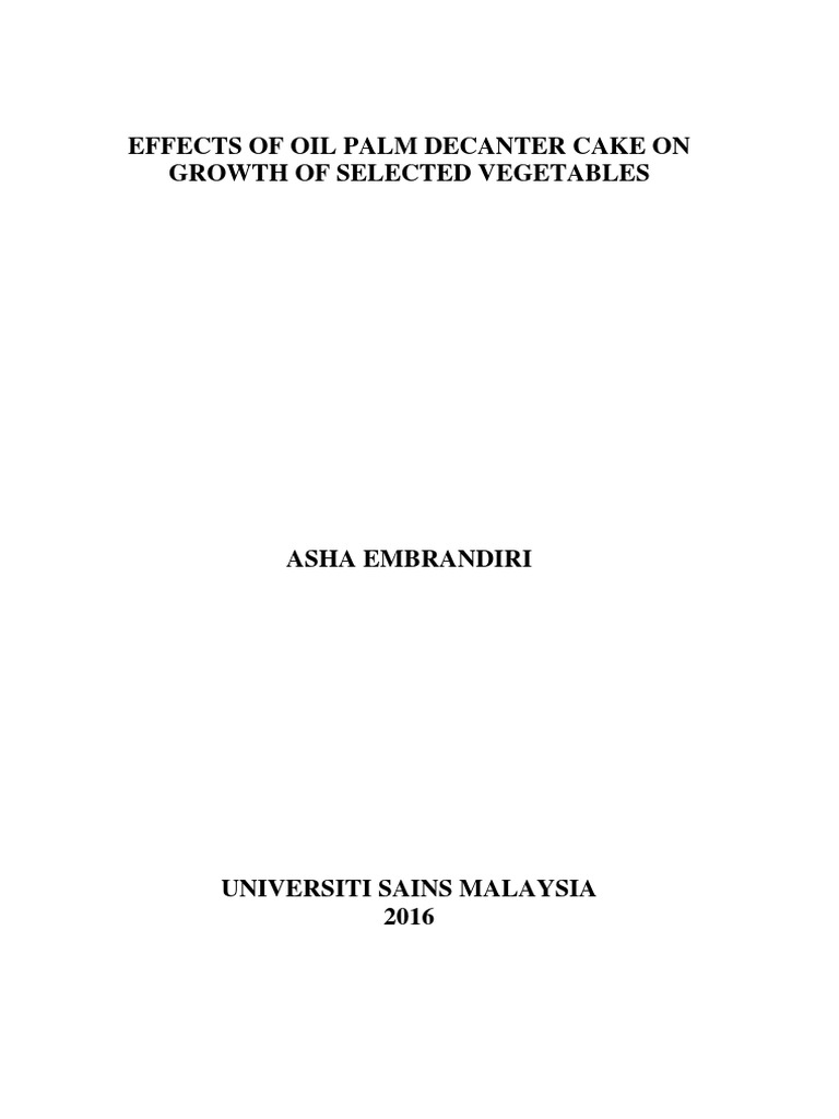 Effects of Oil Palm Decanter Cake On Growth of Selected Vegetables