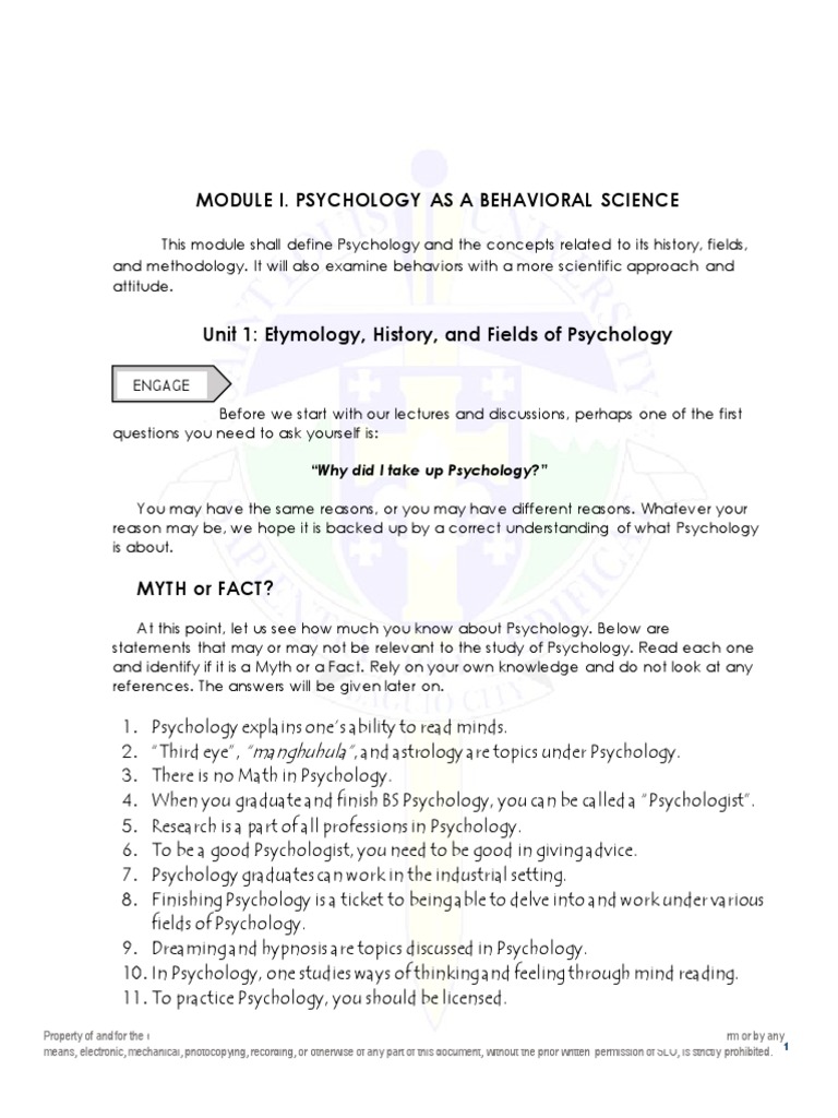 Module 1 Unit 1 Lecture Notes Psych 111 | PDF | Psychology | Behavior