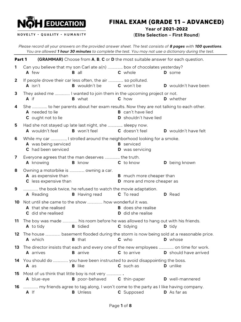 Grade 11 Advanced Final Exam 2022 | PDF | Volcano | Types Of Volcanic ...